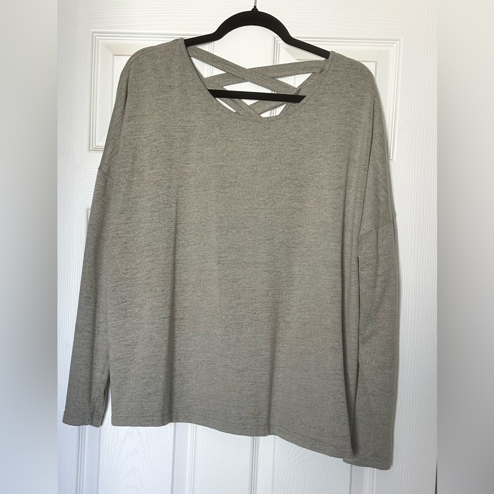 Green Long Sleeve Top with Crisscross Back